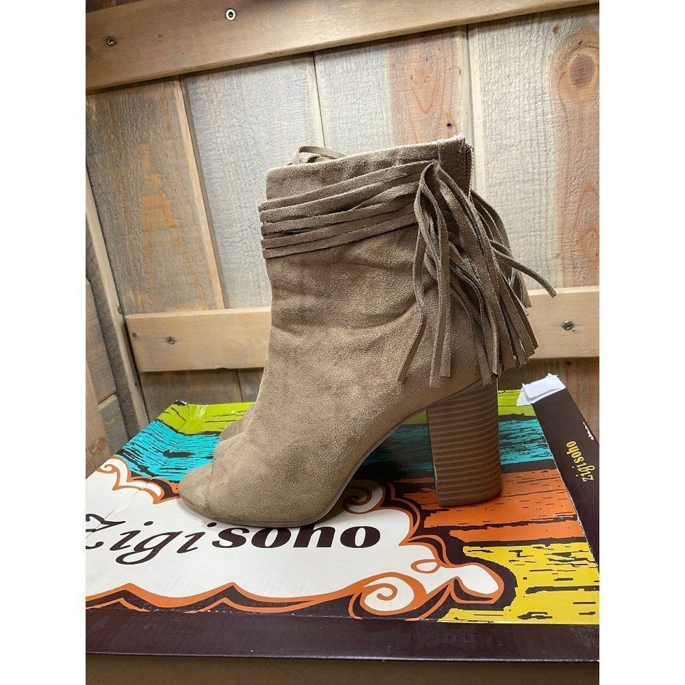 ZIGI Soho Tassle Western Open Toe Booties Boots Shoes Beige US7M GEENA